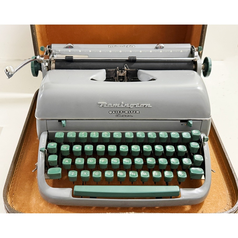 Remington Quiet-Riter Eleven Typewriter Vintage Gray Teal Manual with Case